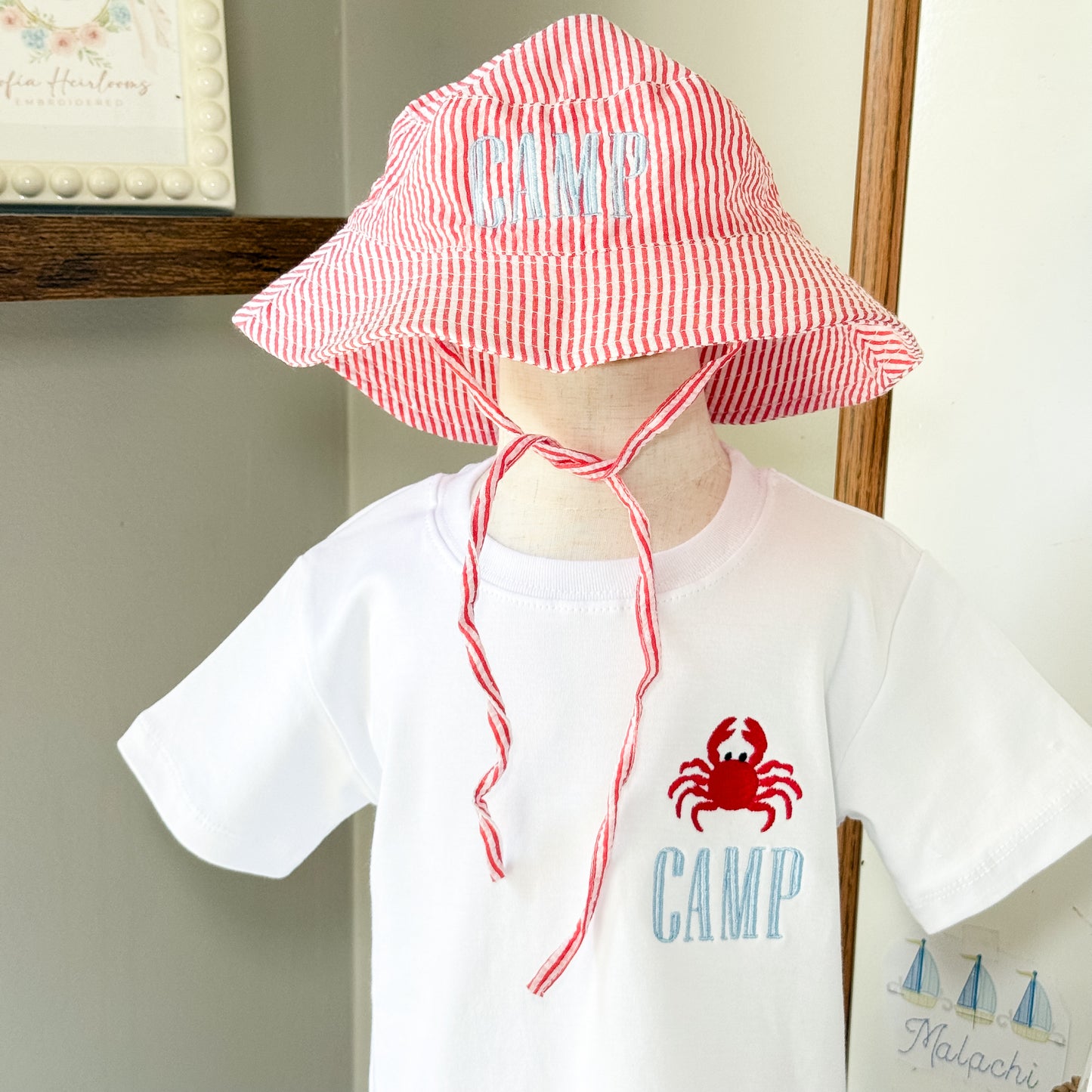 Personalized Seersucker Bucket Hat + Embroidered Tee Set