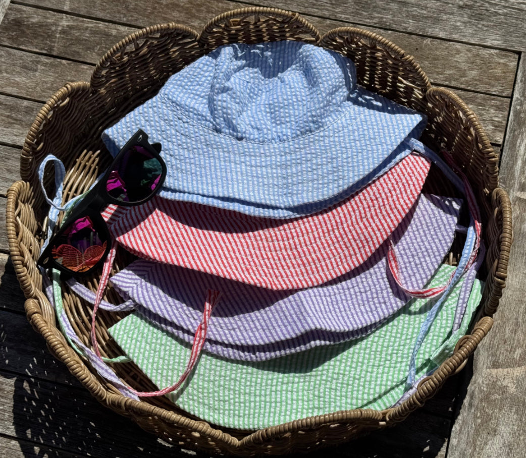 Personalized Seersucker Bucket Hat + Embroidered Tee Set