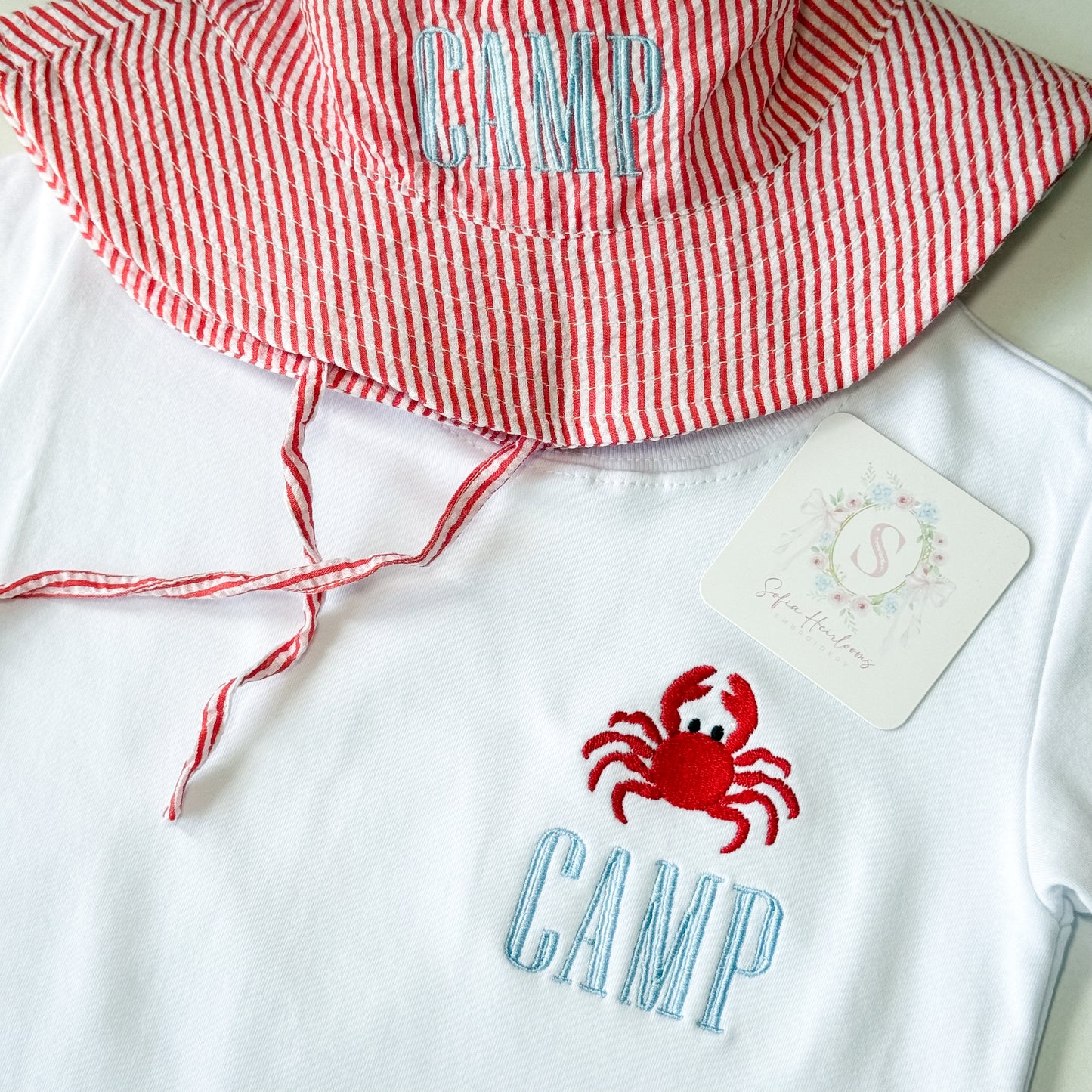 Personalized Seersucker Bucket Hat + Embroidered Tee Set